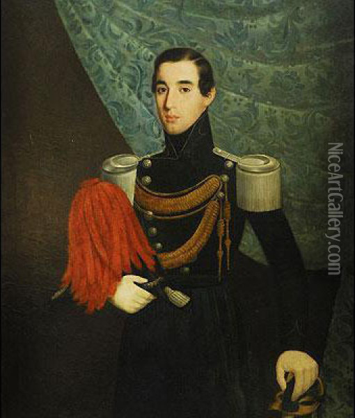 Retrato De Caballero Joven Con Uniforme De Capitan De Infanteria Oil Painting - Antonio Maria Esquivel Y Suarez De Urbina