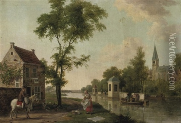 A Teahouse, Probably Along The River Vecht Oil Painting - Paulus Constantijn la (La Fargue) Fargue