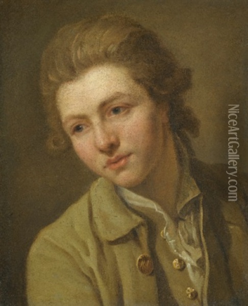 Portrait Of A Youth, Head And Shoulders, Wearing A Brown Open-necked Shirt Oil Painting - Nicolas Bernard Lepicie