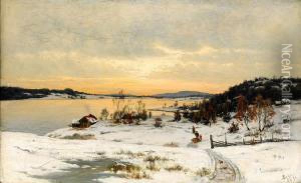 Vinterlandskap Oil Painting - Jacob Oxholm Schiwe Schive