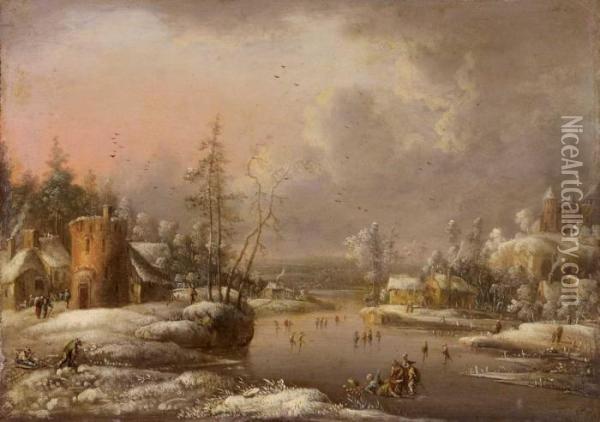 Winterlandschaft Mit Eisvergnugen Oil Painting - Johann Christian Vollerdt or Vollaert