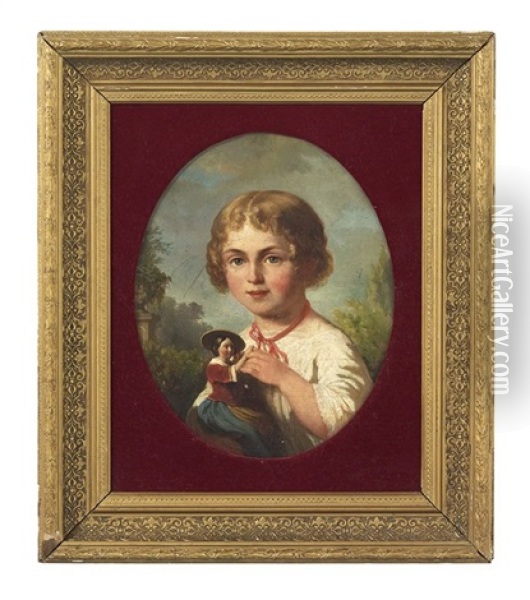 Girl With A Doll Oil Painting - David Van Der Kellen III