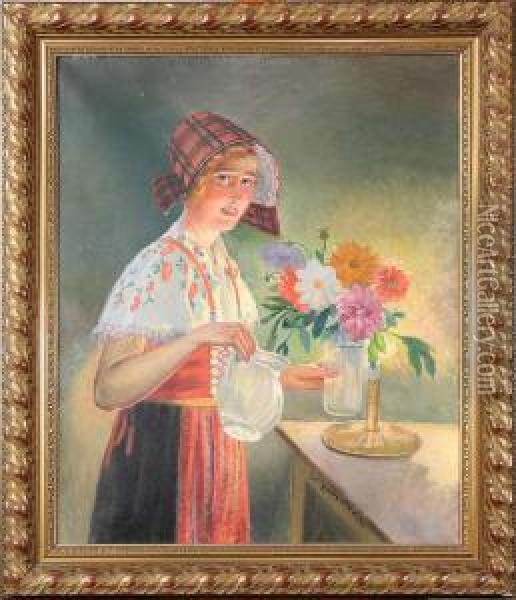 Kulla I Skenet Av Ett Stearinljus Oil Painting - Emil Lindgren
