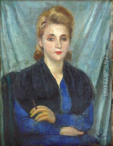 Portret Kobiety Z Papierosem Oil Painting - Wojciech Weiss