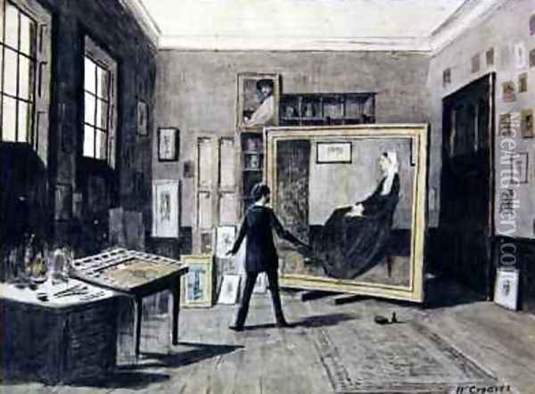 Whistler Painting in his Studio Oil Painting - Walter Greaves