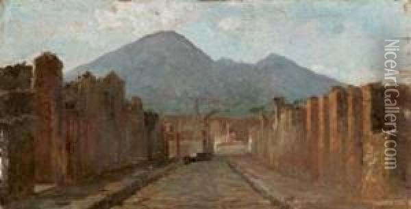 Veduta Di Pompei Sullo Sfondo Del Vesuvio Oil Painting - Eduardo Forti