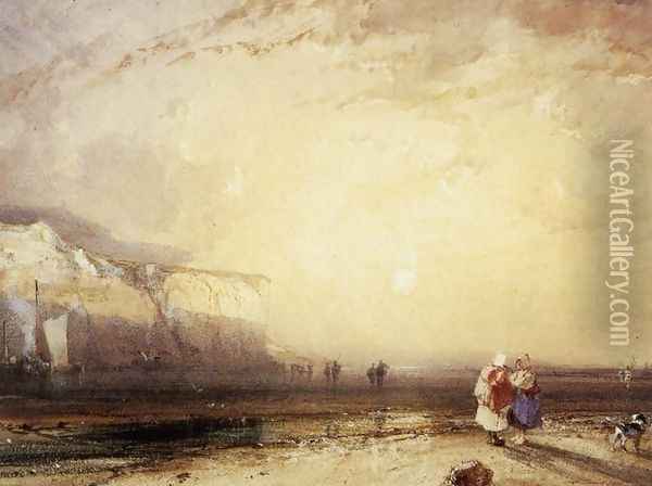 Sunset In The Pays De Caux 1828 Oil Painting - Richard Parkes Bonington