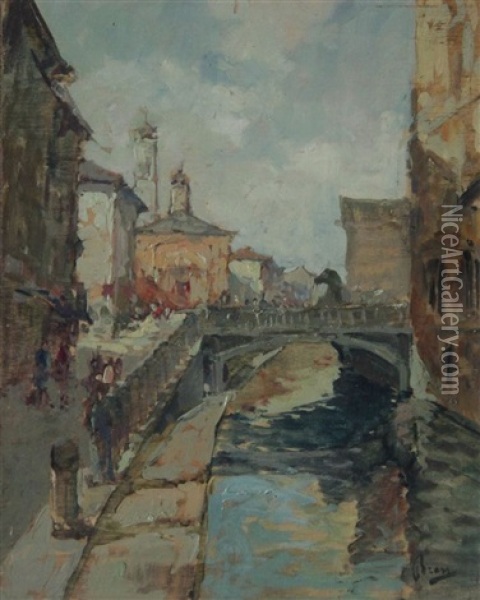 Via Chiesa Della Vittoria - Venezia Oil Painting - Italico Brass