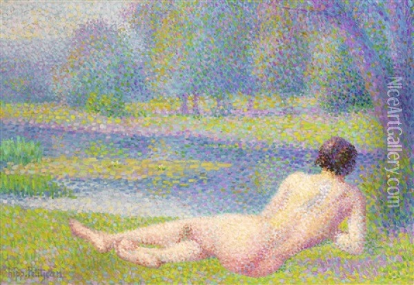 Femme Au Bord Du Lac Oil Painting - Hippolyte Petitjean