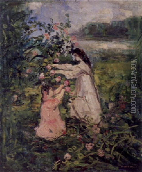 Enfants Aux Fleurs Oil Painting - Pierre Laprade