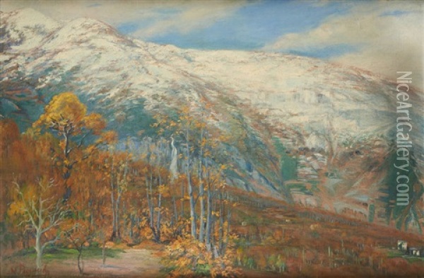 Mont Pelion Sur Fond De Ville De Volos Oil Painting - Nicholaos Ferekidis