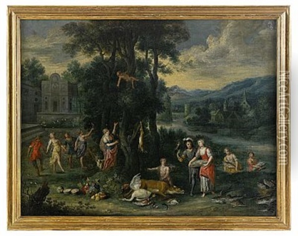 Allegori Over Jakt Och Fiske Oil Painting - Peter (Pieter Andreas) Rysbrack