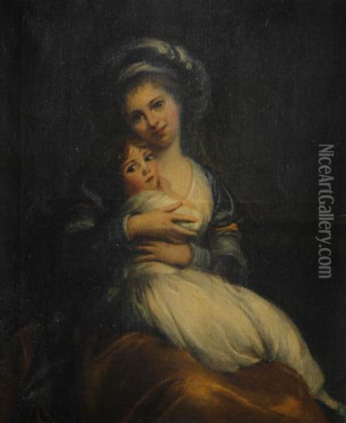 Portrait Of The Artist And Her Daughter Julie Oil Painting - Elisabeth Vigee-Lebrun