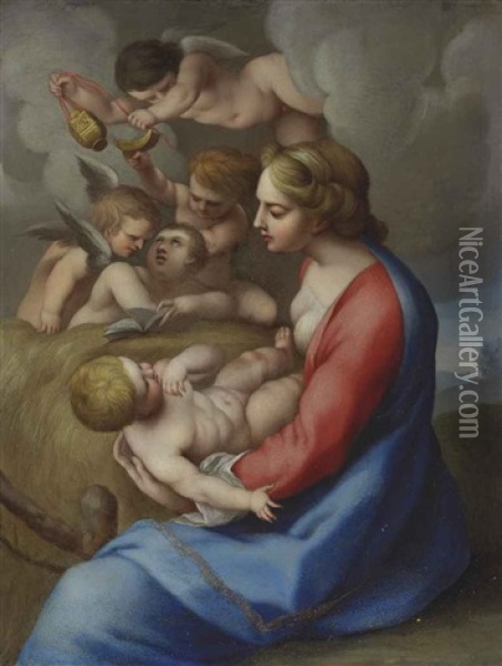 Madonna And Child With Angels Oil Painting - Lubin Baugin