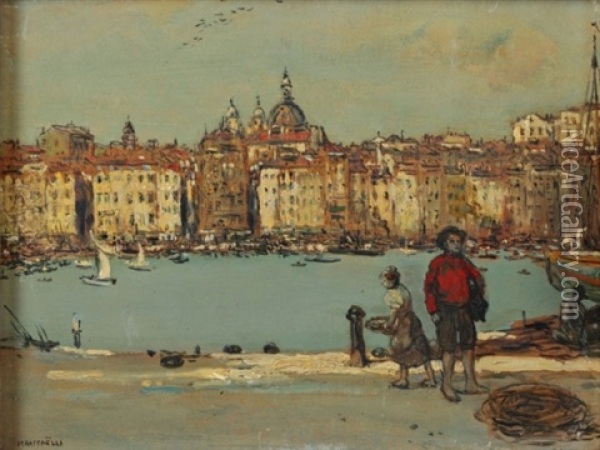 Vue D'un Port Italien Oil Painting - Jean Francois Raffaelli
