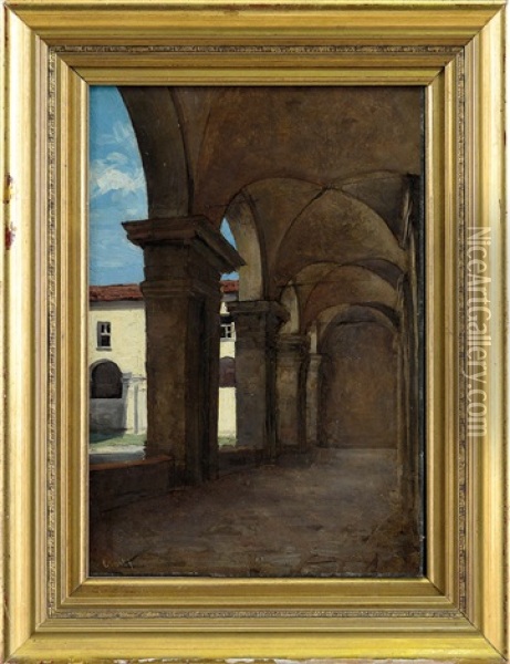 Porticato Del Liceo Di San Francesco Oil Painting - Amedeo Ghesio Volpengo