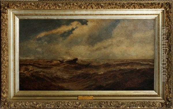 Sailboat In Rough Water Oil Painting - Robert B. Hopkin