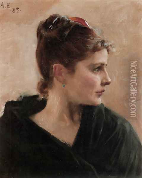 Naisen Pää (Portrait of a Young Lady) Oil Painting - Albert Edelfelt