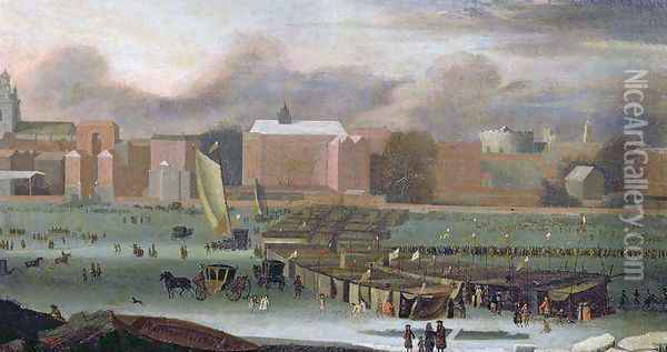 A Frost Fair on the Thames at Temple Stairs Oil Painting - Abraham Danielsz Hondius