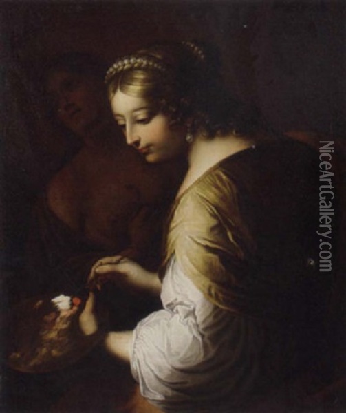 Portrait Of An Artist Painting The Death Of Cleopatra Oil Painting - Elisabetta Sirani