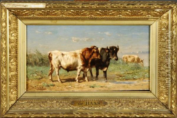 Les Vaches Oil Painting - Johannes-Hubertus-Leonardus de Haas