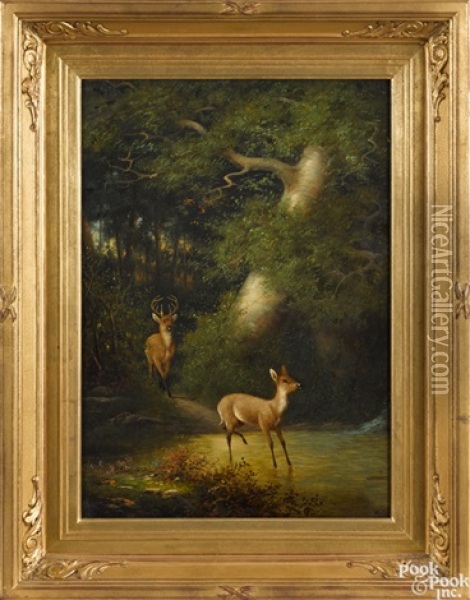 Landscape With Deer Oil Painting - William Walton