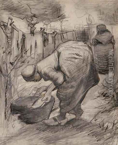 Woman by the Wash Tub in the Garden Oil Painting - Vincent Van Gogh