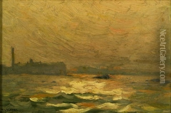 City Harbor On A Gray Day Oil Painting - Thomas Moran
