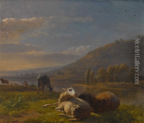 Schafe Und Ziegen Am Seeufer Oil Painting - Balthasar Paul Ommeganck
