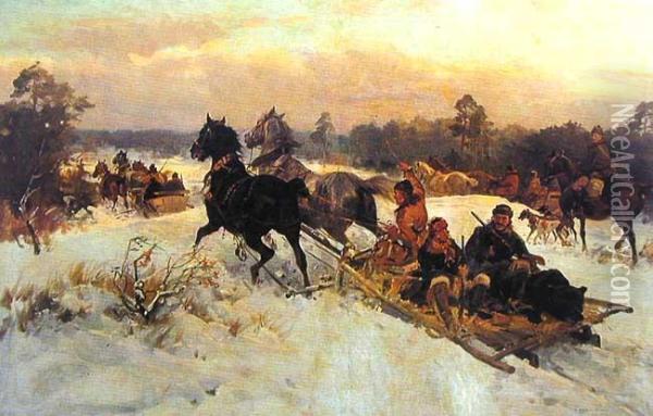 Powrot Z Polowania Oil Painting - Ignacy (Czeslaw Wasilewski) Zygmuntowicz