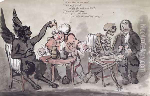 The Doctor and his Friends, engraved by Issac Cruikshank (c.1756-c.1811) c.1798 Oil Painting - George Moutard Woodward