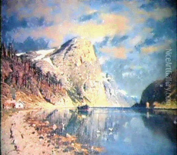 A Fjord Steamer Oil Painting - Adelsteen Normann