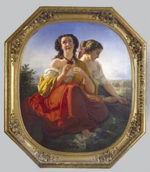 Szeret - Nem Szeret (viragjoslas), 1856 Vedett - No Export Oil Painting - Jozsef Borsos