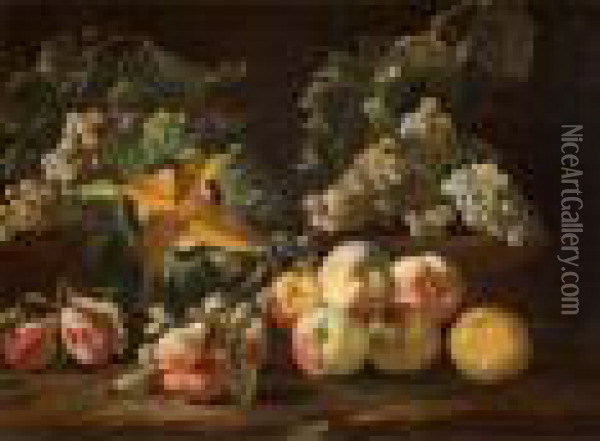 Natura Morta Con Pesche, Susine, Uva E Zucca Oil Painting - Abraham Brueghel