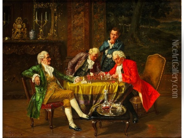Die Schachspieler Oil Painting - Albert Joseph Franke