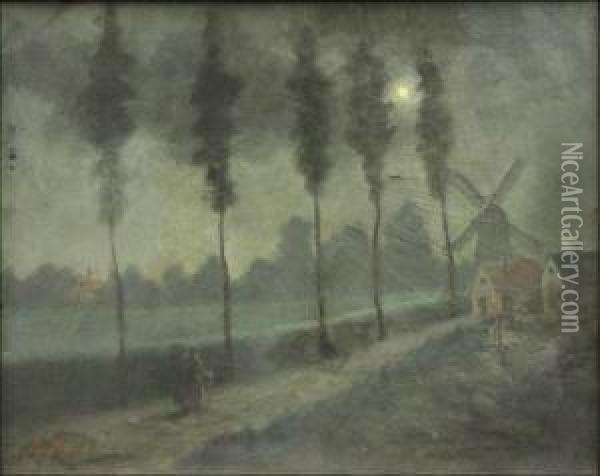 Figure On A Moonlit Path Oil Painting - Benjamin Prins