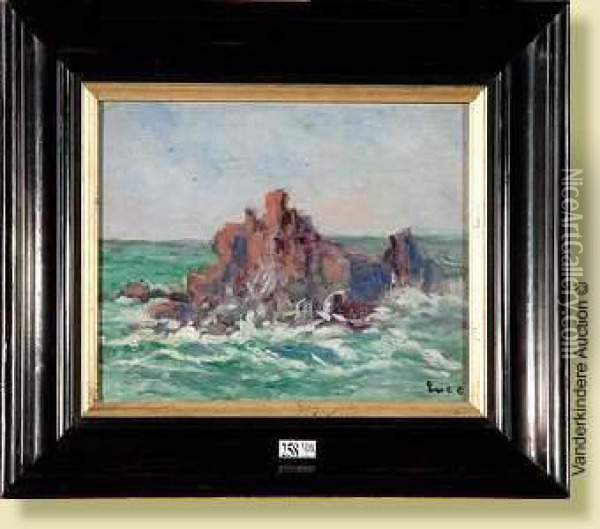 Le Trieux, Rochers Dans La Mer Oil Painting - Maximilien Luce