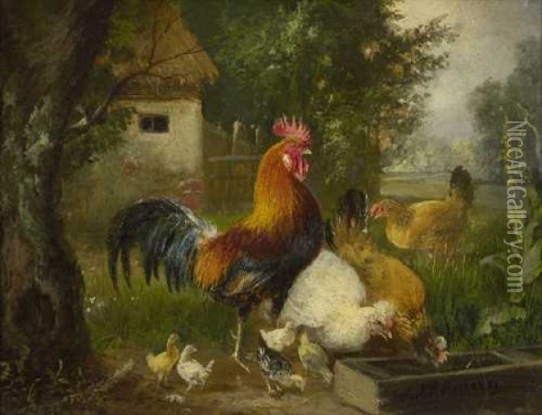 Huhnerhof Oil Painting - Julius Scheuerer