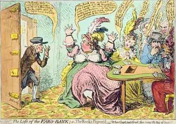 The Loss of the Faro Bank or The Rooks Pigeond Oil Painting - James Gillray