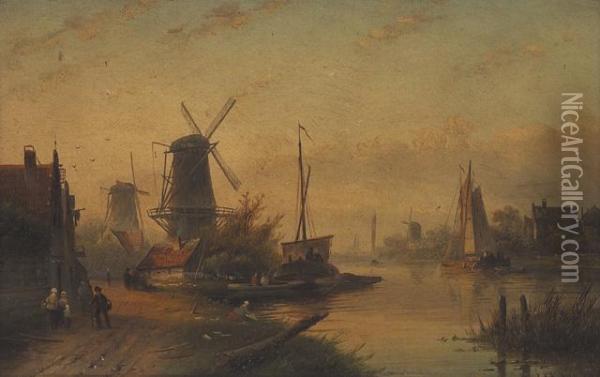 A Dutch Fishing Village Oil Painting - Jan Jacob Coenraad Spohler