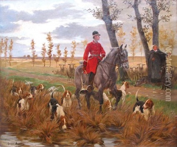Scene De Chasse A Courre Oil Painting - Georges Louis Charles Busson