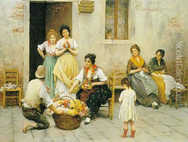 The Venetian flower vendor 1901 Oil Painting - Eugene de Blaas
