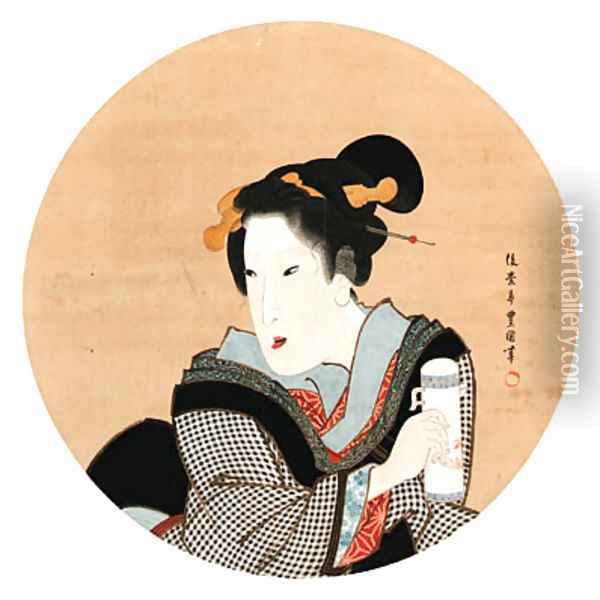 Beauty in a round window Oil Painting - Toyokuni