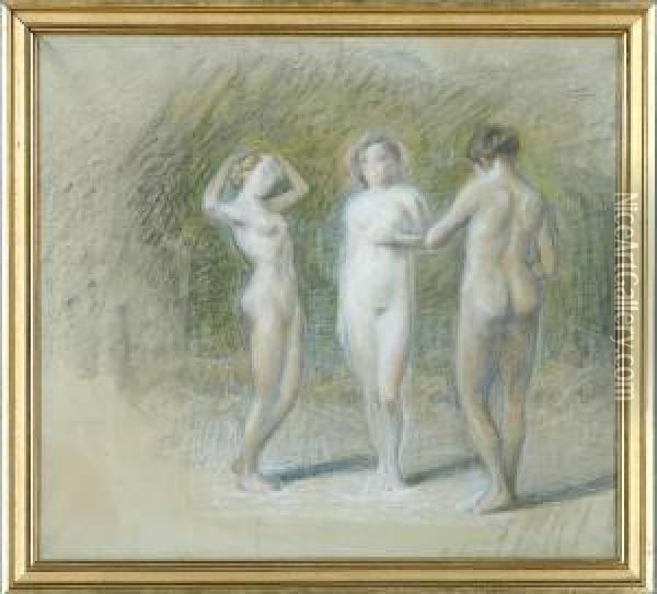 The Three Graces Oil Painting - Niels Skovgaard