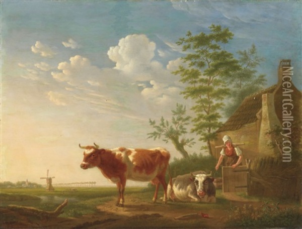 Landschaft Mit Hirtin Und Kuh Oil Painting - Pieter Gerardus Van Os
