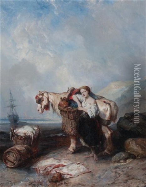 The Fisherwoman Oil Painting - Louis-Gabriel-Eugene Isabey