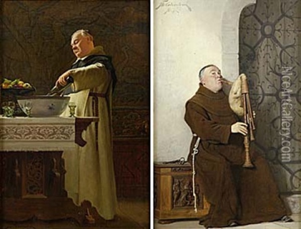Munkar (+ Another; Pair) Oil Painting - Thure Nikolaus Cederstrom