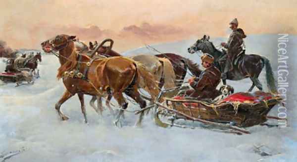 Through the Snow Oil Painting - J. Konarski
