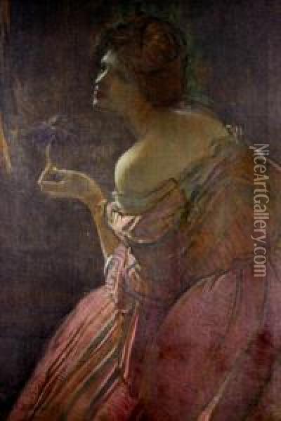 Portrait Of Lady In Pink Dress Oil Painting - Ernest T. Rosen