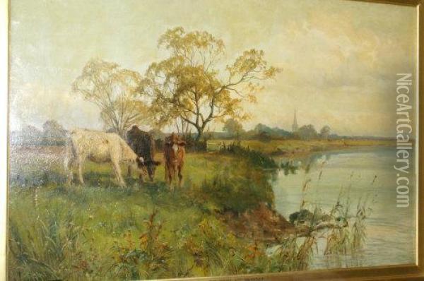 On The Trent, Attenborough Oil Painting - Arthur Walker Redgate